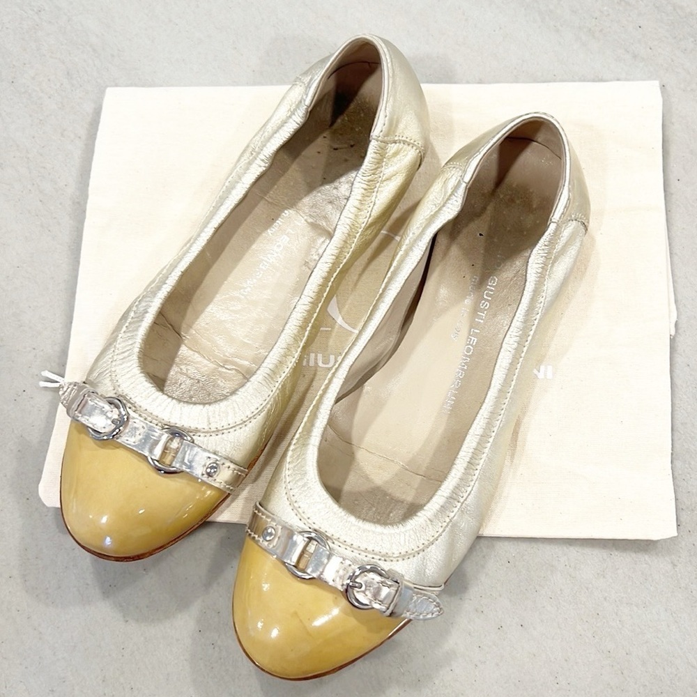 AGL MONIKA FLAT IN Tan GOLD Patent Leather Cap Toe Size 36.5 6.5 - Picture 2 of 15